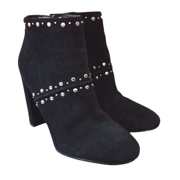 Sam Edelman Black Suede Ankle Boots Silver Studded Booties Size 8 - Picture 11 of 11